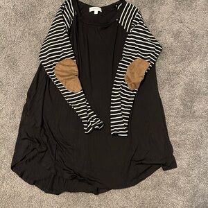 Black top with Striped Sleeves and Elbow Patches